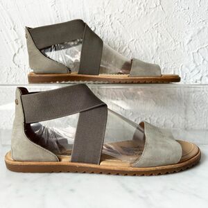 Sorel Ella Olive Green Leather/Elastic Strap Sandals - Women's Size 8.5